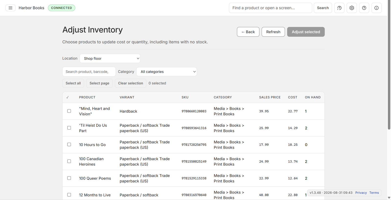 Adjust Inventory with a location chosen