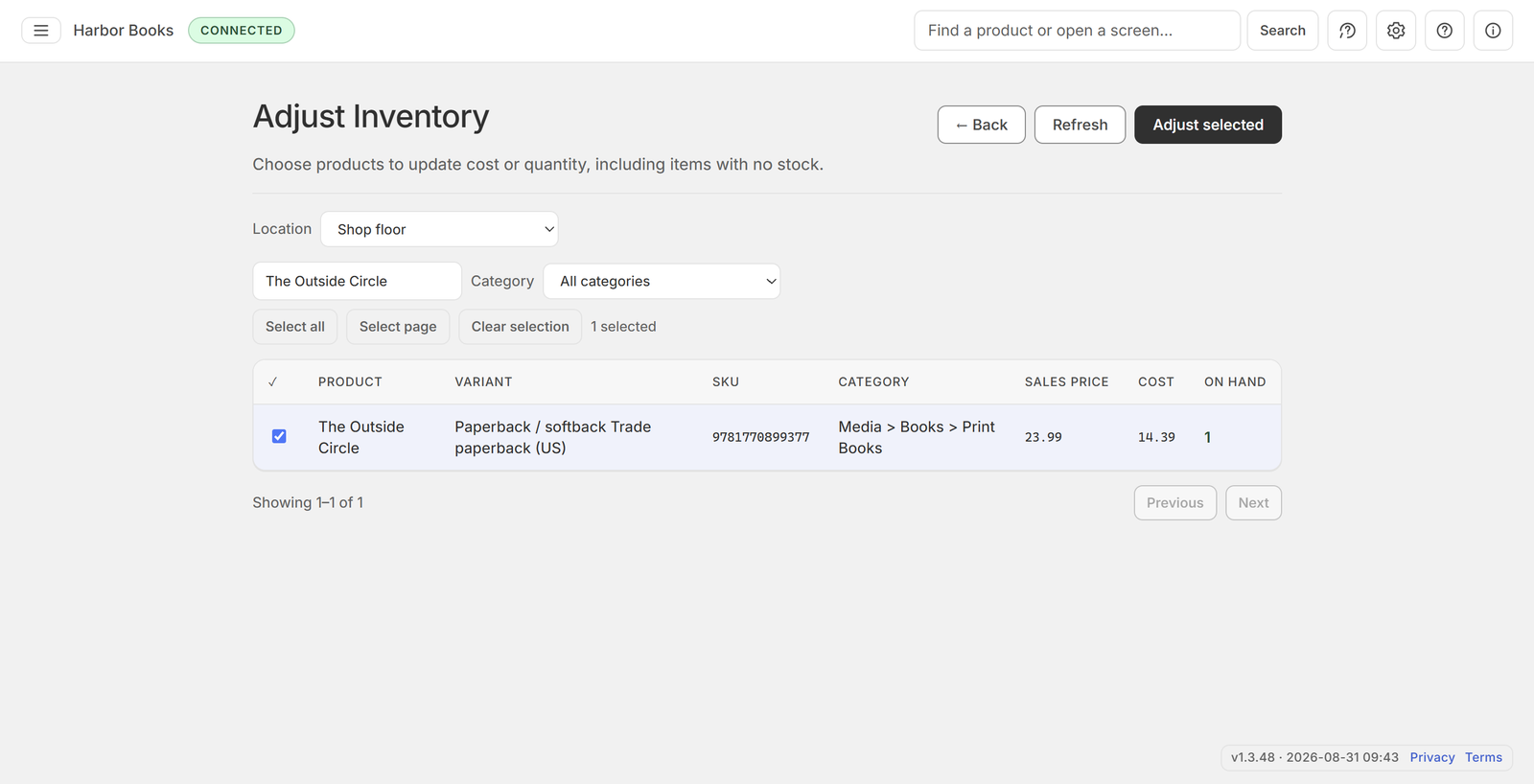 Search and select items to adjust