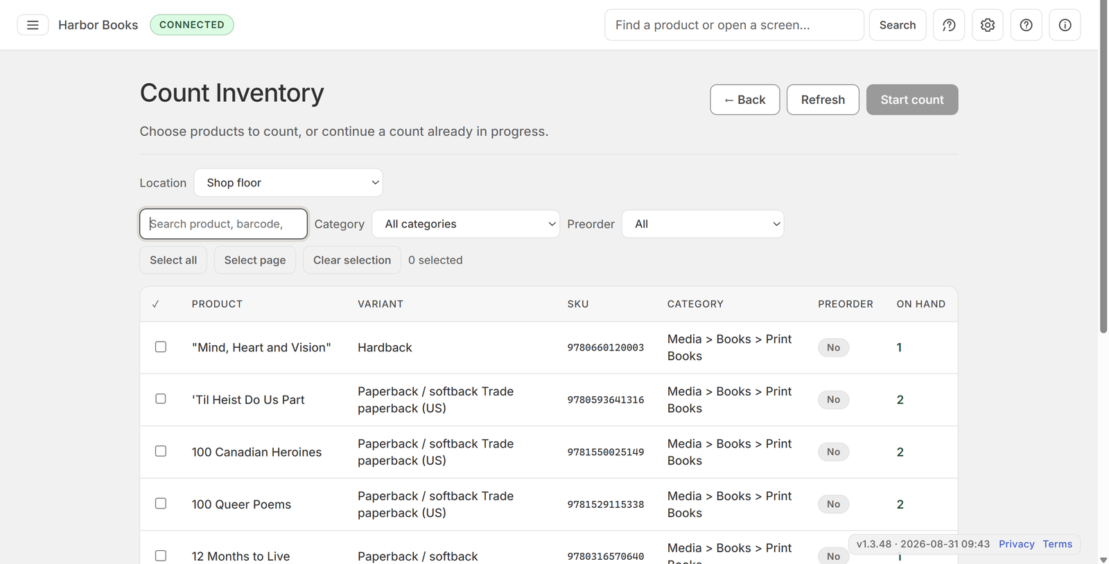 Count Inventory with a location chosen