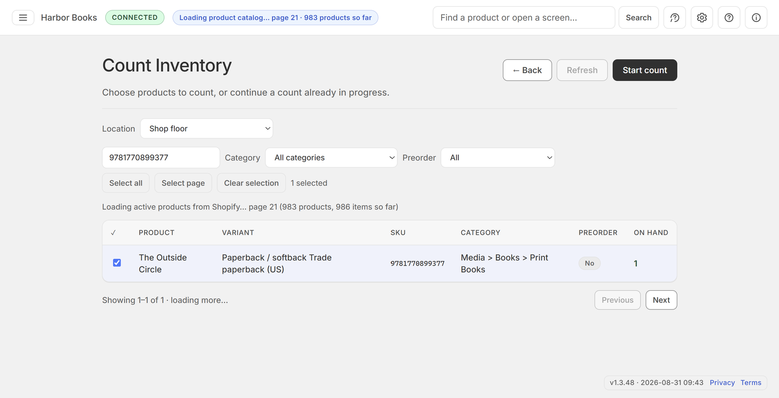 Search and select items to count