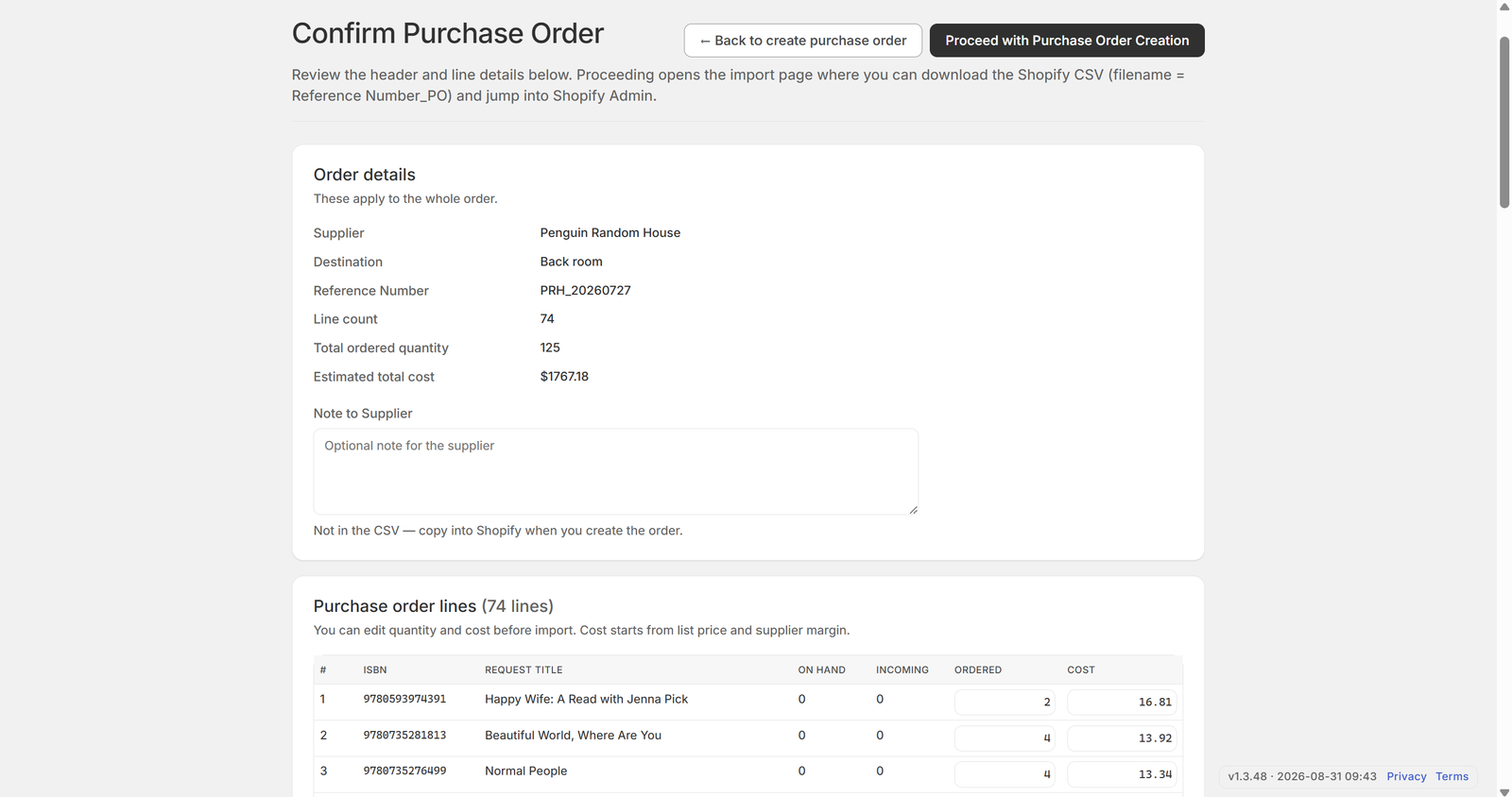 Confirm the purchase order