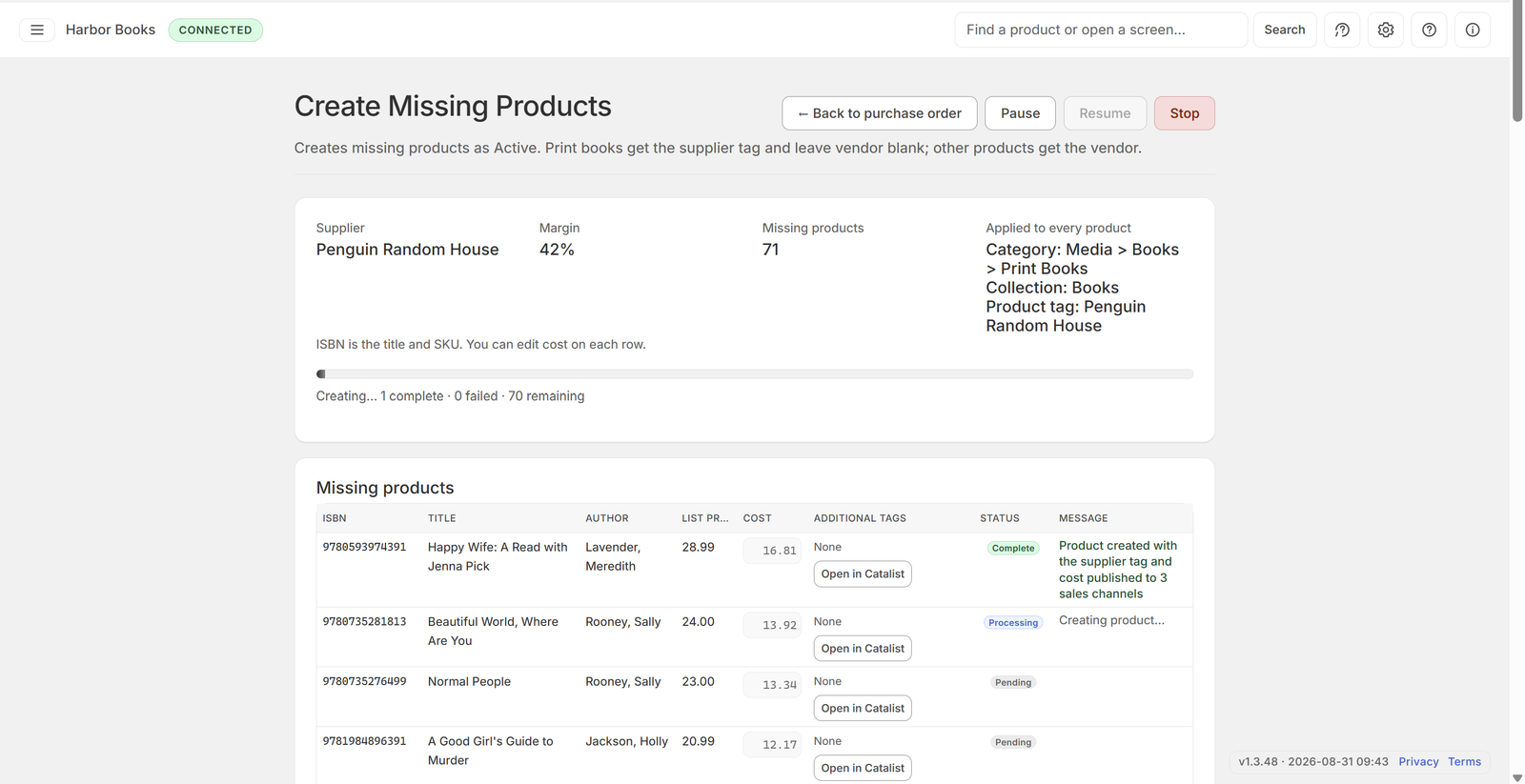 Create missing products