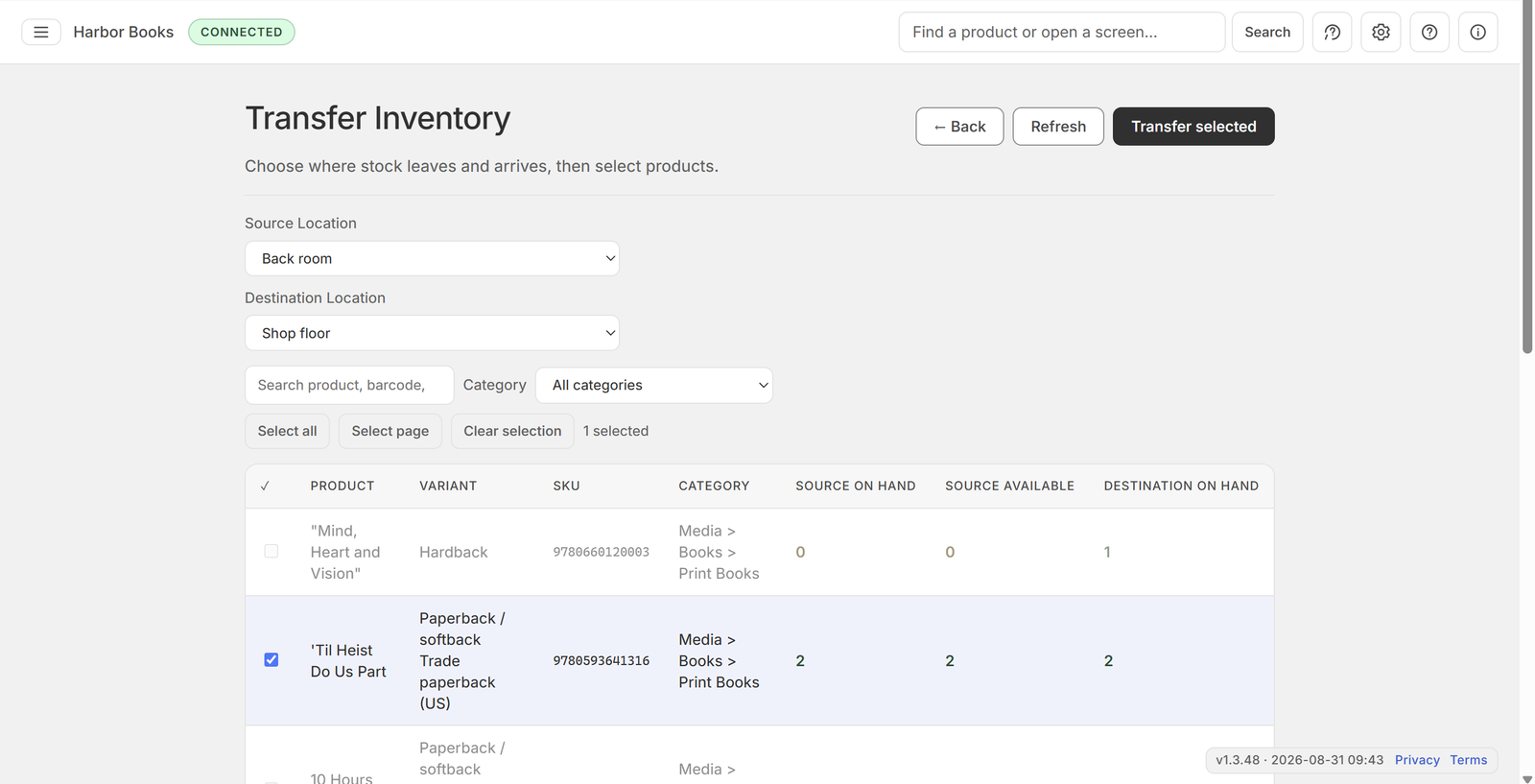 Select items to transfer